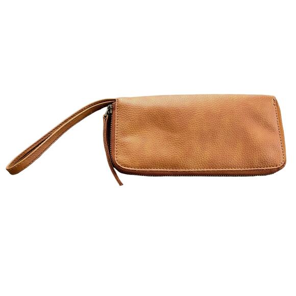 Free People Distressed Vegan Leather Wallet Wristlet Brown Bohemian - Picture 2 of 13